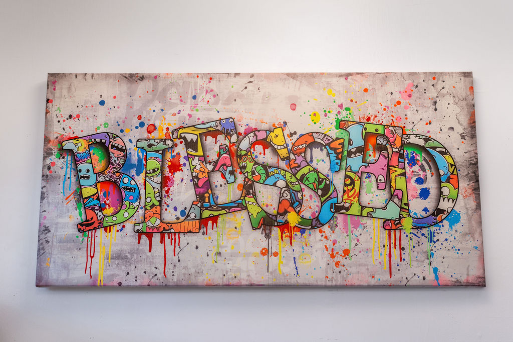 Graffiti-style "Blessed" canvas print made at Hilson Ink — Banners